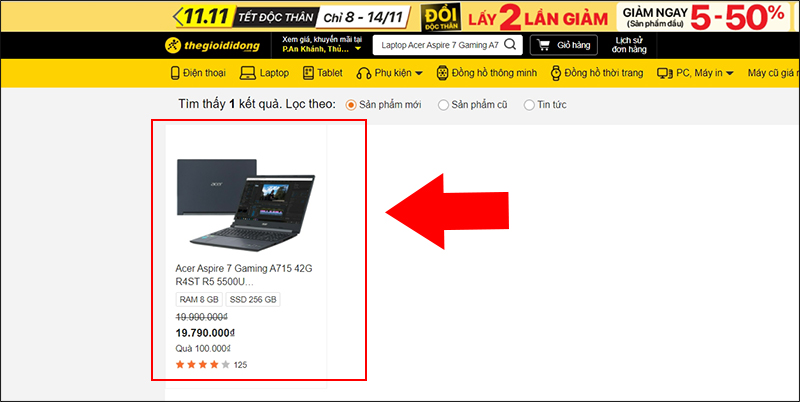 Click chọn sản phẩm